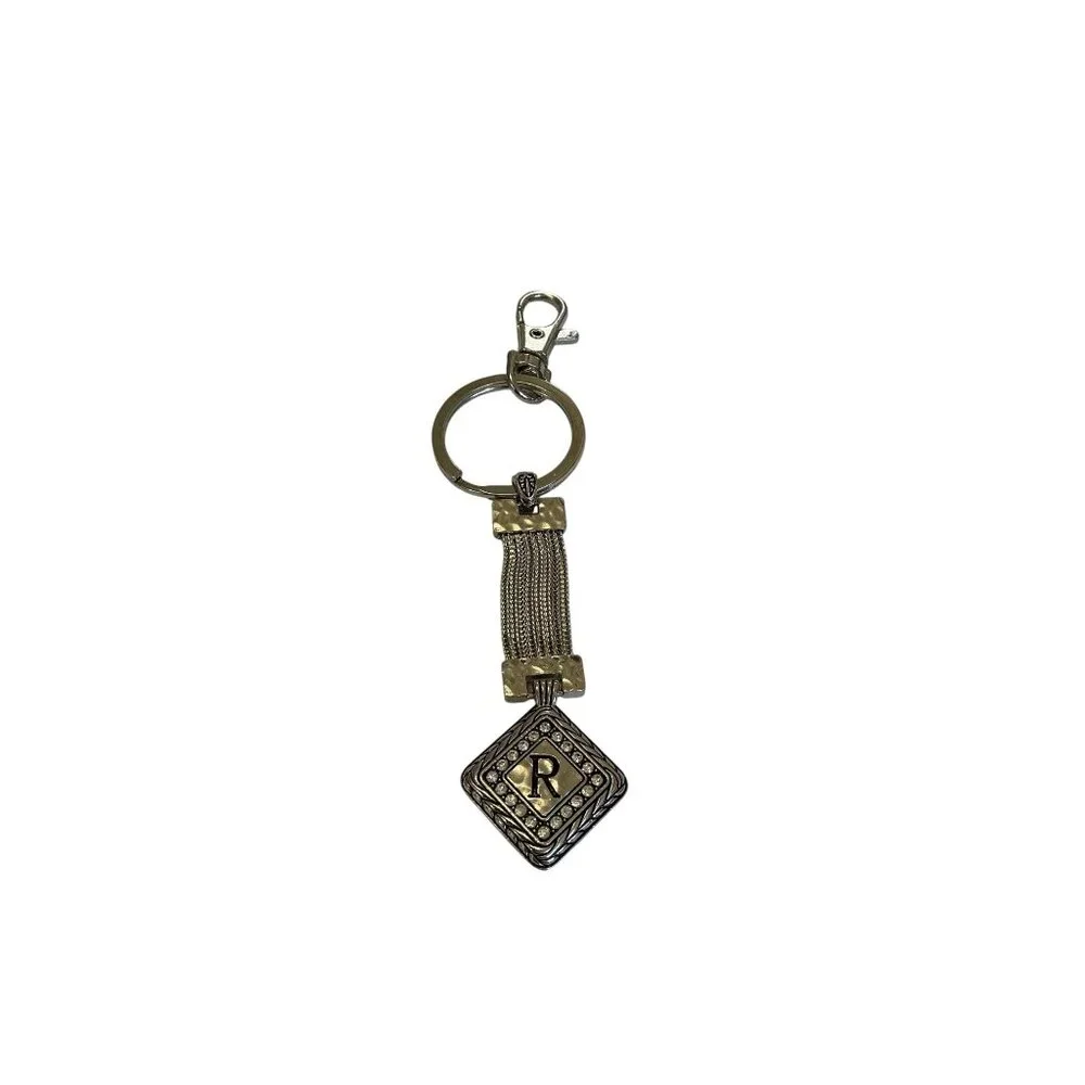 Initial R Vintage Two-Tone Rhinestone Keychain Purse Charm - Picture 2 of 4